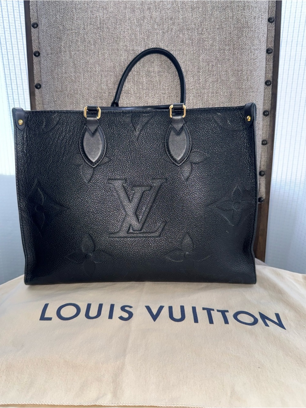 Louis Vuitton Black Embossed Monogram Leather Tote